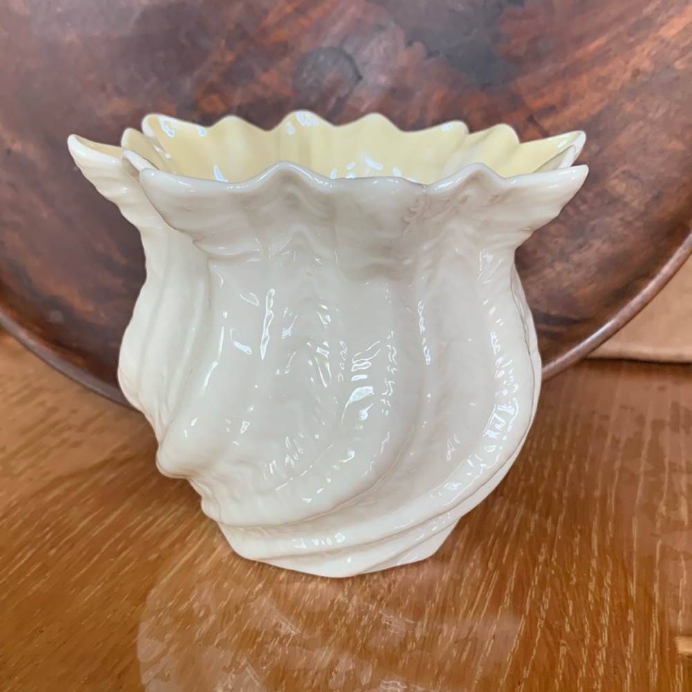 Belleek Vase Pattern Ivory/ Yellow Glazed Inside